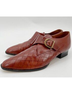 Vintage 80s Mobility Brown Leather Pointed Heeled Buckle Loafer Brogues 7.5